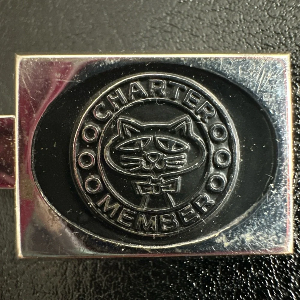 Vintage silver plated Tie Clip With Enamel Cat Logo